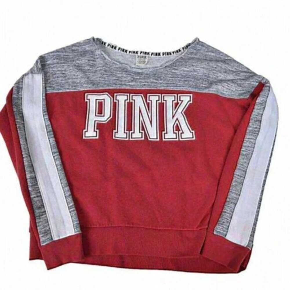 Victorias Secret PINK Pullover Sweatshirt Red Gray  White‎ Size Small